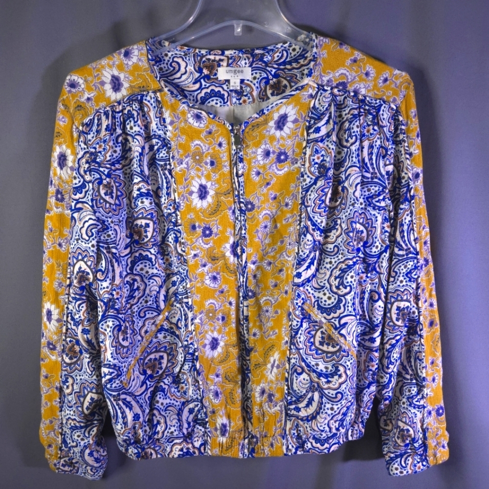 Umgee Floral Print Bomber Jacket Size Small Bohemian